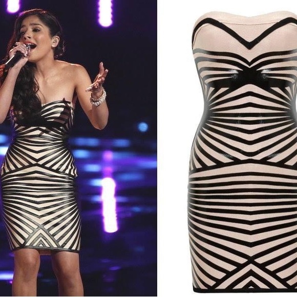 HOST PICK #61 Strapless Beige Leather Bodycon Sexy Mini Bandage Dress XXS XS - Picture 6 of 9